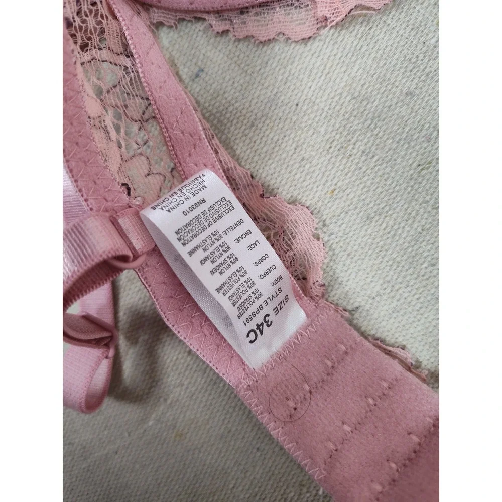 Pink Floral Lace Padded Underwire Push‎ Up Bra 34C BP5591